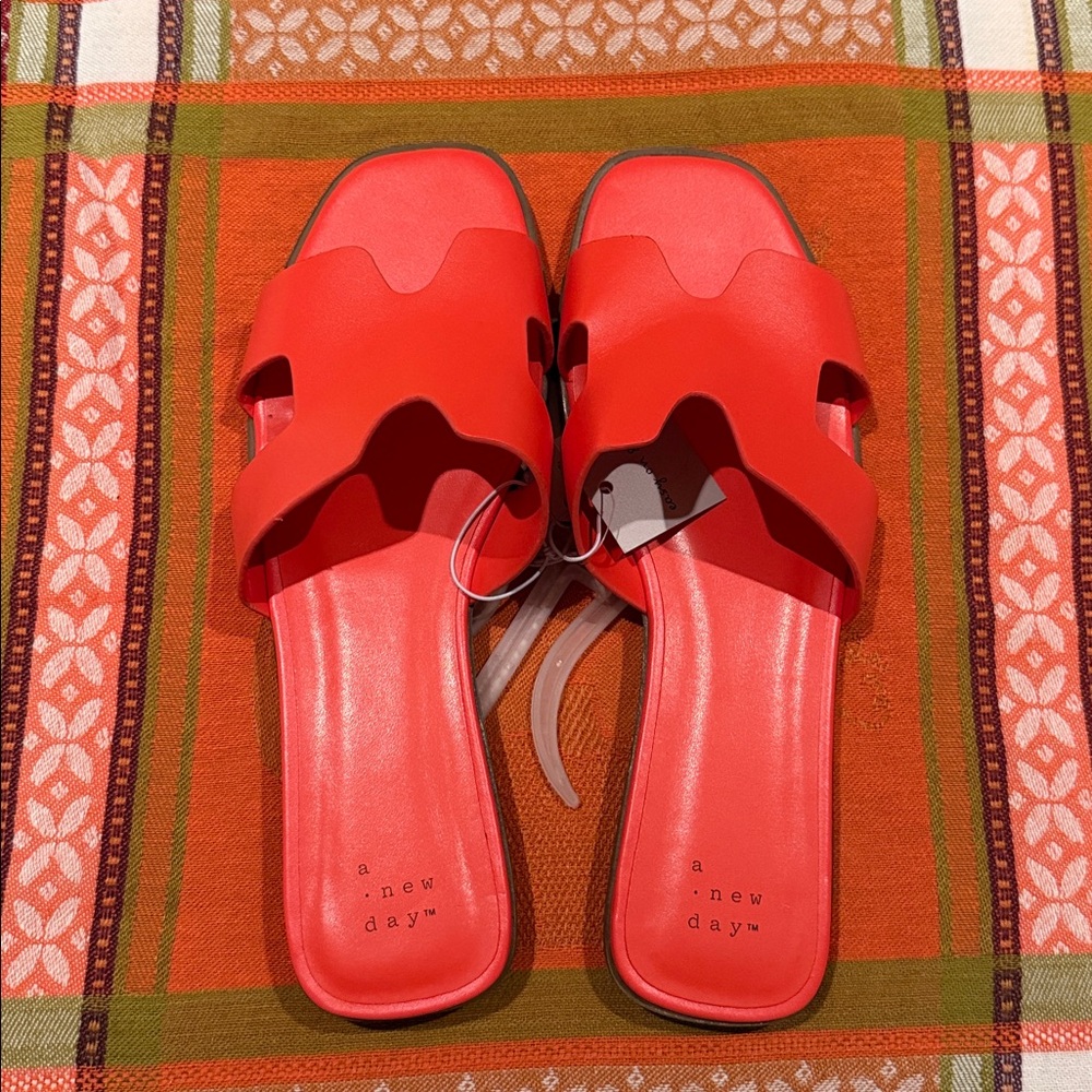 Women's Orange Slide Sandals sz 9 NWT